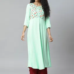 Rangriti Women Sea Green & White Striped A-Line Kurta-picture-27