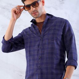 hardsoda by the indian garage co HARDSODA Men Navy Blue Slim Fit Checked Casual Shirt-picture-16