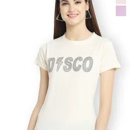 Fabflee Women Multicoloured 3 Printed V-Neck T-shirt-picture-32