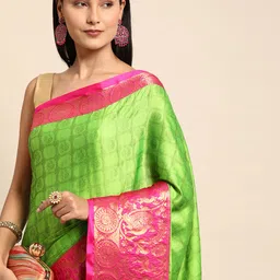 Mitera Ethnic Motifs Zari Silk Cotton Banarasi Saree-image-30