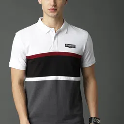 Roadster Men White  Charcoal Grey Colourblocked Polo Collar Pure Cotton T-shirt-picture-15