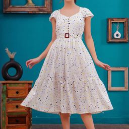 BAESD Women Polka Dots Printed Fit & Flare Midi Dress-picture-7