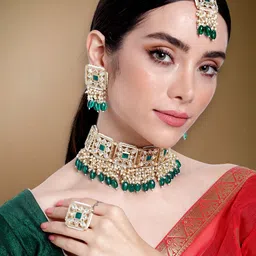 Peora Women Gold-Plated Kundan Studded Jewellery Set-image-17