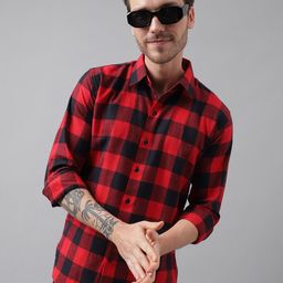 Hancock Men Red & Black Slim Fit Checked Casual Shirt-picture-13