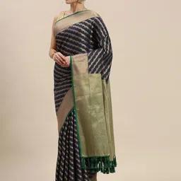 Mitera Yellow & Silver Ethnic Motifs Silk Blend Saree image 1