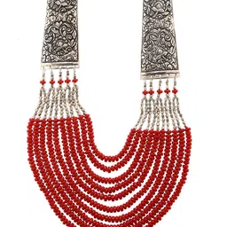 Bamboo Tree Jewels Maroon Metal Handcrafted Necklace-picture-20