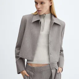 MANGO Shirt Collar Single-Breasted Smart Casual Crop Blazer-picture-40