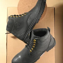 Azzaro Black Men Round Toe Mid-Top Round Toe Regular Boots-picture-18