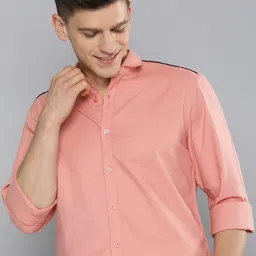 Mast & Harbour Men Peach-Coloured Solid Slim Fit Pure Cotton Casual Shirt image 4