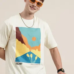 HERE&NOW Printed Drop-Shoulder Sleeves Oversized Pure Cotton T-shirt-picture-40