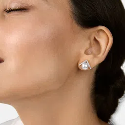 MINUTIAE Silver-Plated & White Triangular Pearl Studs Earrings-picture-41