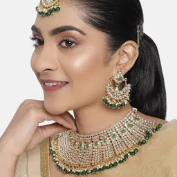 Zaveri Pearls Green Gold-Plated Kundan Beaded Bridal Jewellery Set-picture-57