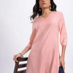 Anouk Rustic Vertically Self-Striped V-Neck Straight Kurta-picture-32