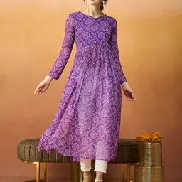 TextileNow Bandhani Printed Pleated Georgette A-Line Kurta-picture-12