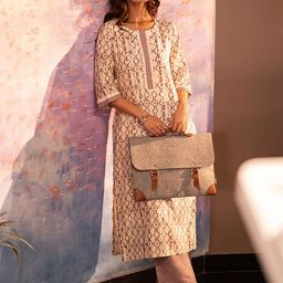 Libas Off White Geometric Printed Sequinned Straight Kurta With Trousers-picture-9