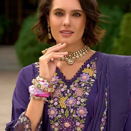 Indo Era Women Floral Embroidered Panelled Sequinned Kurta with Trousers & With Dupatta-picture-27