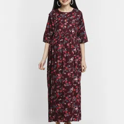 MYLO ESSENTIALS Women Red Floral Printed Maternity A-Line Maxi Dress-image-67