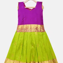 Kanakadara Girls Violet & Green Self Design Pure Silk Pattu Pavadai-picture-11