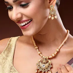 ADIVA 18K Gold-Plated Lord Ganesha Kundan Stone with Pearl & Beaded Jewellery Set-picture-33
