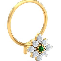 KUBERBOX 18K Yellow Gold Diamond Shagun Emerald Nose Pin-picture-23