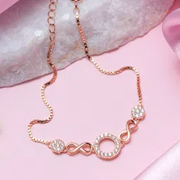 Zavya Women Sterling Silver Cubic Zirconia Rose Gold-Plated Charm Bracelet-picture-38