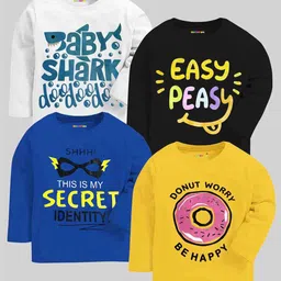 KUCHIPOO Kids Multicoloured & meat brown Typography 4 Printed Applique T-shirt-picture-30