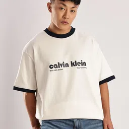Calvin Klein Jeans Men Brand Logo Printed Round Neck Pure Cotton Relaxed Fit T-shirt image 1