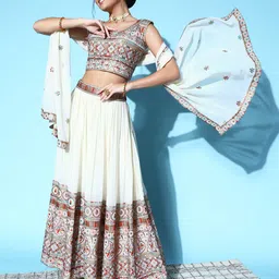 Kvsfab Off White Embroidered Sequinned Ready to Wear Lehenga & Blouse With Dupatta-picture-21