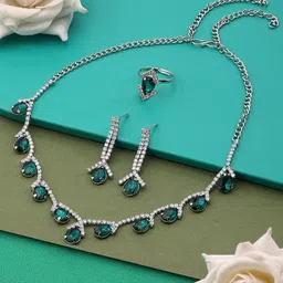 Zaveri Pearls Silver-Plated Stones-Studded Jewellery Set-picture-21