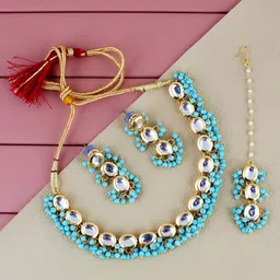 LUCKY JEWELLERY Gold-Plated Kundan-Studded Jewellery Set-picture-16