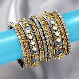 Peora Women 18Pcs Gold-Plated Kundan Studded Bangles Set-picture-16