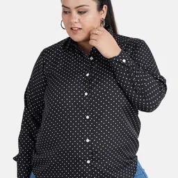 Indietoga Women Black & White Slim Fit Printed Casual Plus Size Shirt-image-29