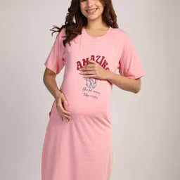 Duchess Typography Printed Loose Fit Maternity Mom T-Shirt Nightdress-picture-17
