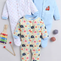 BUMZEE Infant Girls Pack Of 3 Printed Organic Cotton Sleepsuits-picture-51