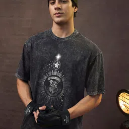 Bewakoof Black Harry Potter Printed Round Neck Short Sleeves Cotton Oversized T-shirt-picture-44