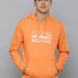 Flying Machine Men Orange Printed Pure Cotton Hooded Sweatshirt-picture-10