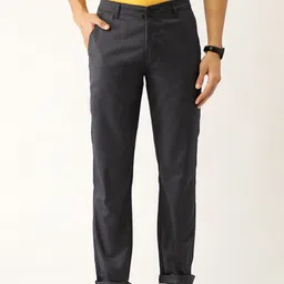 SOJANYA Men Charcoal Grey Smart Regular Fit Solid Trousers-image-66