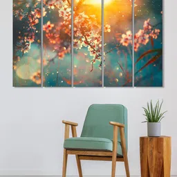 999Store Set of 5 White & Blue Printed Flowers Framed Wall Art-picture-17