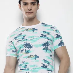 The Indian Garage Co Men White & Blue Printed T-shirt image 1