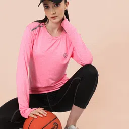 CHKOKKO Women Pink Self Design Round Neck Training T-shirt-picture-32