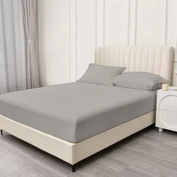 Trance Home Linen Grey 400 TC Cotton Single Bedsheet with 1 Pillow Covers-picture-37