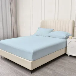 Trance Home Linen Blue 400 TC Cotton Single Bedsheet with 1 Pillow Covers-image-72