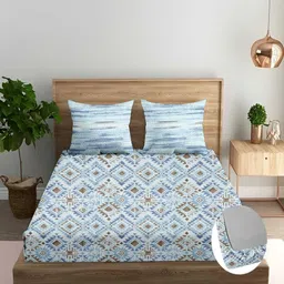 Trance Home Linen Blue & Black Floral 180 TC Bedsheet with 2 Pillow Covers-image-43