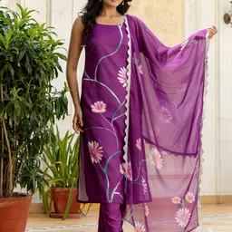 KALINI Floral Printed Shoulder Straps Straight Kurta with Trousers & Dupatta-picture-13