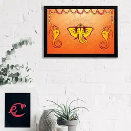 eCraftIndia Orange & Yellow Lord Ganesha Satin Matt Textured UV Wall Art-image-46