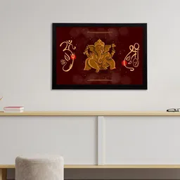 eCraftIndia Maroon & Brown Lord Ganesha Satin Matt Textured UV Wall Art-image-66