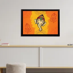 eCraftIndia Orange & Yellow Satin Matt Texture Lord Ganesha UV Wall Art-picture-16