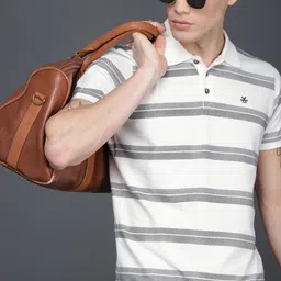 WROGN Men White & Grey Striped Polo Collar Slim Fit T-shirt-picture-29