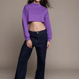 The Roadster Lifestyle Co. Women High Neck Crop Sweatshirt-picture-20