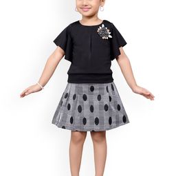 Wish Karo Girls Black & Grey Printed Fit and Flare Dress-picture-33
